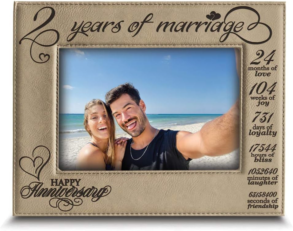 BELLA BUSTA- 2 Years of Marriage - second anniversary - Engraved Leather Picture Frame-Anniversary for couple (5 x 7 Vertical)