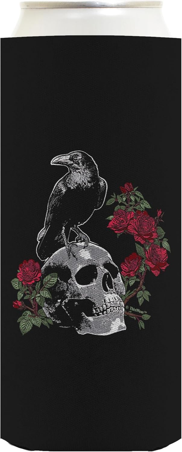 Halloween Drink Cooler Crow Skull Roses 24-Pack Ultra Slim Can Drink Thermocoolers Party Pack