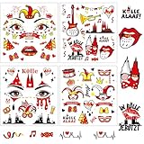 Tatuajes faciales de Carnaval Colonia, 4 hojas, rojo y blanco, tatuajes de Colonia, Carnaval, disfraz de mujer y hombre, Kölle Alaaf payaso, cara falsa, pegatinas para carnaval y maquillaje