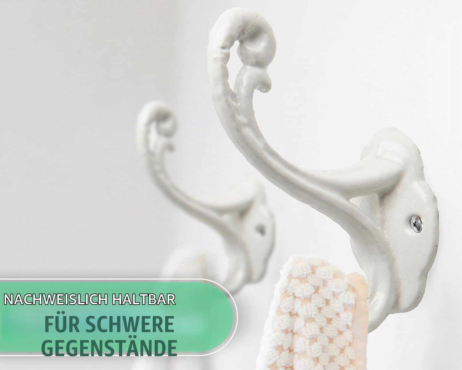 Comfify Rustikale Wandhaken - Shabby Chic Set mit 4 Wandhaken für Mäntel, Taschen, Handtücher und mehr - Vintage Haken für die Dekoration im Landhausdesign - Robuste Haken aus Gusseisen – Puderweiß