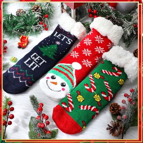 Calcetines de pantuflas de invierno Navidad mujer con forro polar grueso suave 4