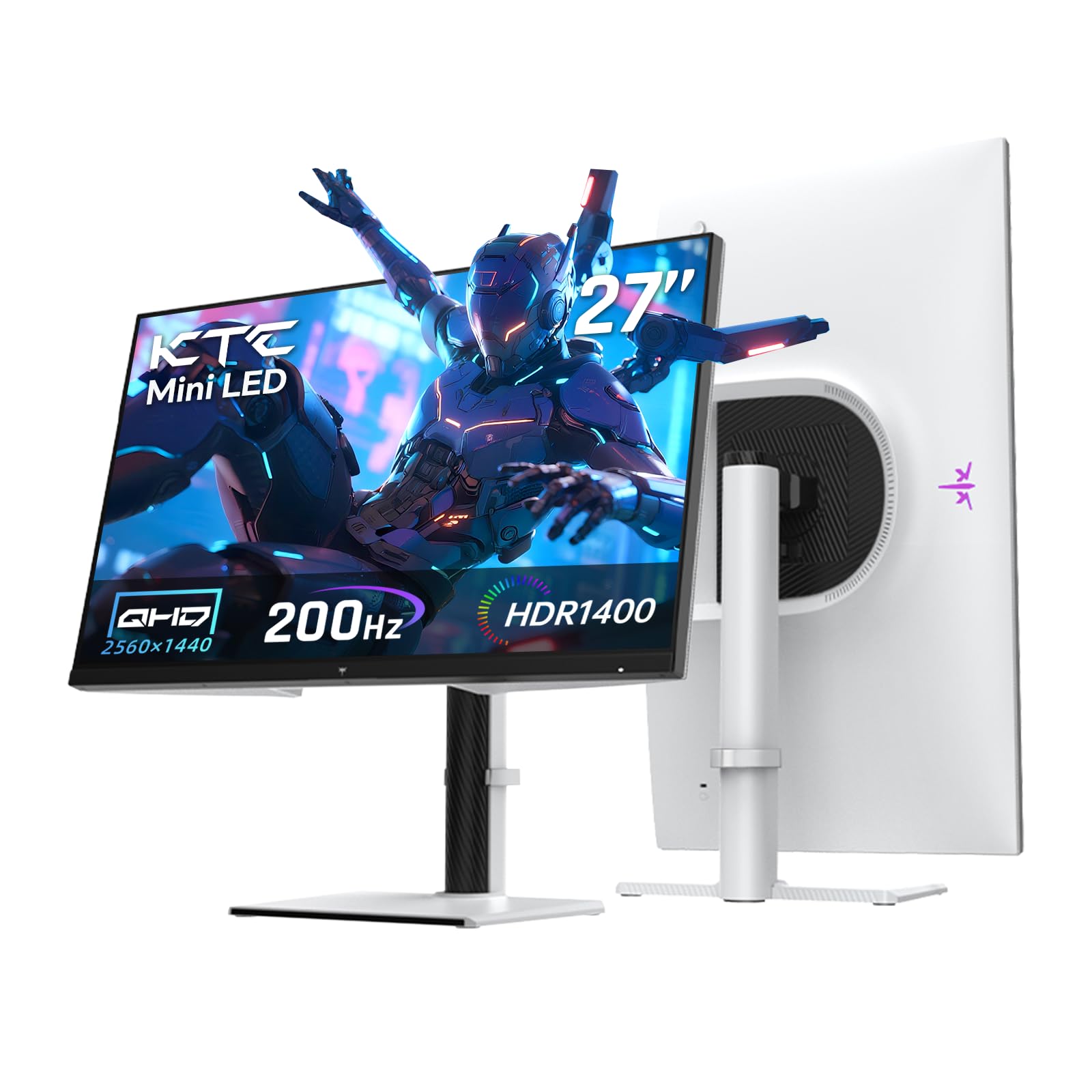 KTC Mini monitor QHD LED de 27 polegadas, 1440p 200Hz (OC 210Hz) monitor de PC para jogos, HDR 1000, HDMI2.0, DP1.4, USB, giratório/altura/pivô/inclinação ajustável, suporte VESA, branco, M27T6S