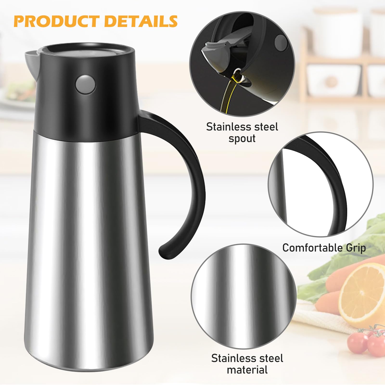 Edelstahl Thermo Sauciere 750ML, Soßenkanne mit Auto Flip Deckel,Ölspender Edelstahl,Soßenschüssel,Silberner Saucenkrug,Thermosoße Topf,Saucenbecher für Olivenöl Vanillesoße Sahne Soße Mayonnaise