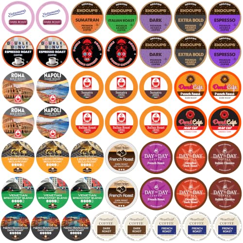 Crazy Cups Perfect Samplers Dark Roast Coffee Pods Variety Pack Sampler, Assortment Of Extra Bold Single Serve Pods For K Cup Brewers, 50 Count