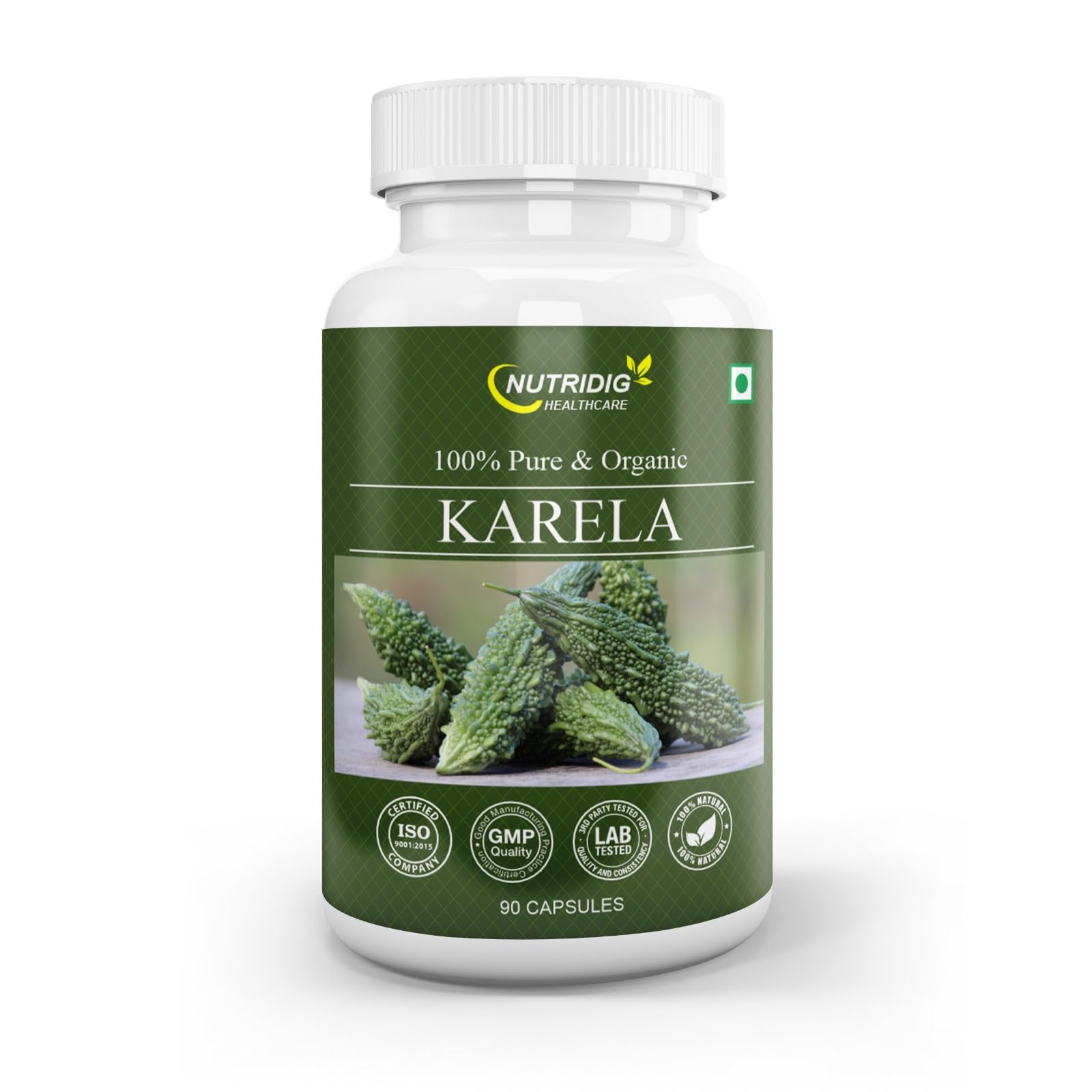 Nutridig's Pure Herb Karela (Bitter Melon) Extract Capsules for Healthy Sugar Level | Blood Purifier for Glowing Skin |Pure Extract
