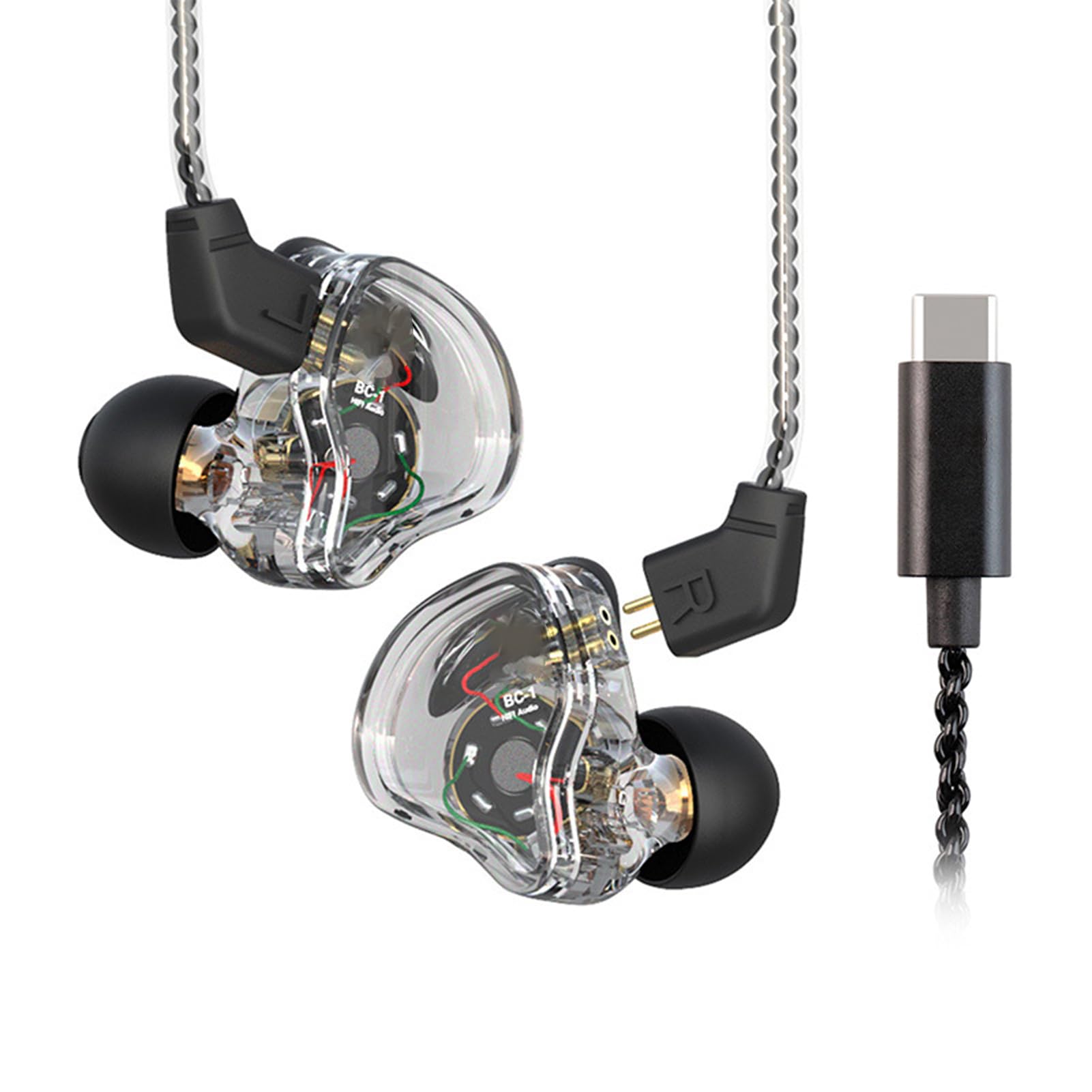 Monitores Intrauditivos Auriculares con Cable Auriculares con Sonido Estéreo de Alta Fidelidad Cancelación de Ruido Bobina Dinámica 10 Mm Cable Desmontable Ajuste (B)