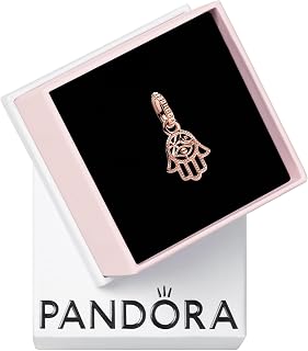Protective Hamsa Hand Dangle Charm - Intricate Openwork Design - Compatible with PANDORA Me & Moments - Gift for Her - 14 Rose Gold Plated Pandora Rose - With Gift Box