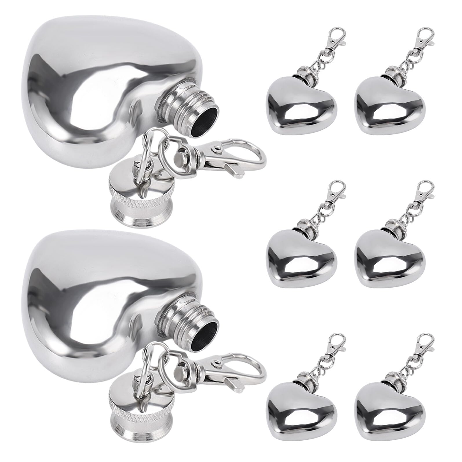 Cabilock 8piezas Mini Frasco de Vino Forma de Corazón Llavero de Acero Inoxidable para Whisky Vino y Bebidas para Camping y Uso Diario