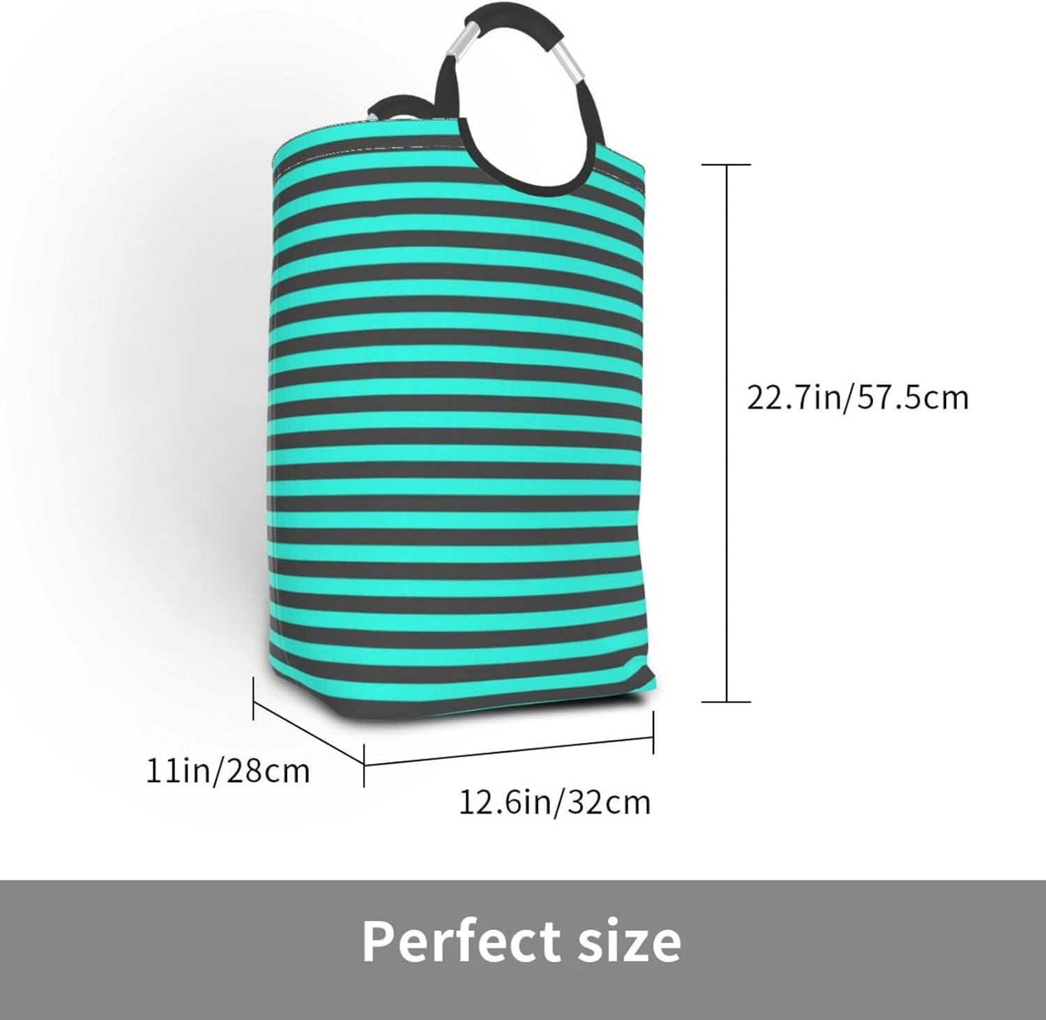 Large Laundry Basket, Stylish Gray Teal Stripes Laundry Hamper Bag Collapsible Washing Bin With Handles for College Dorm, Family Essentials Storage