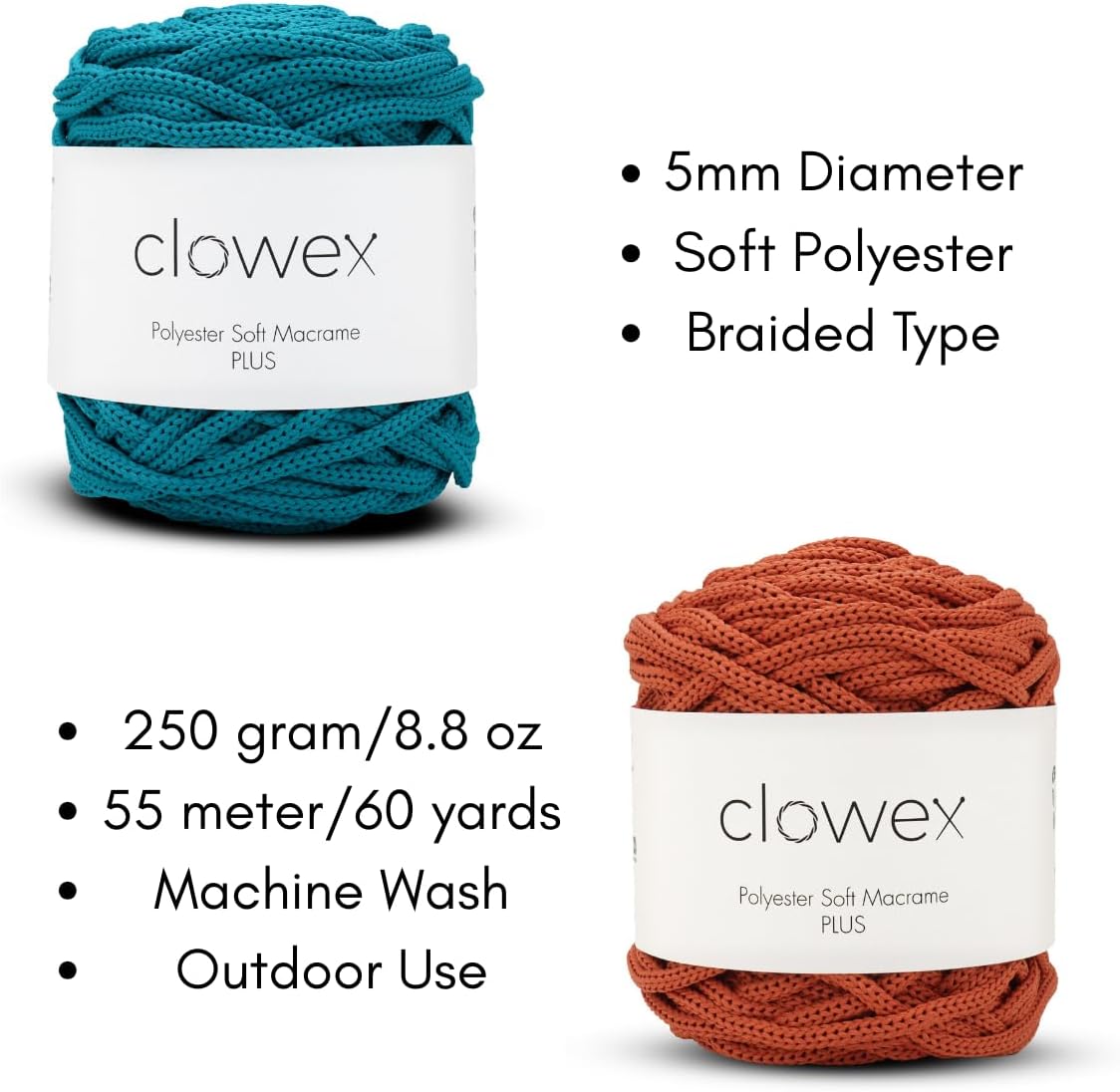 5mm Polyester Soft Macrame Cord, 4 Balls x 180 ft / 60 yds Braided Colored Craft Rope, 100% Polyester Crochet Yarn for Bag, Purse, Basket, placemat, Runner, Coaster (4, 1187-Purple)