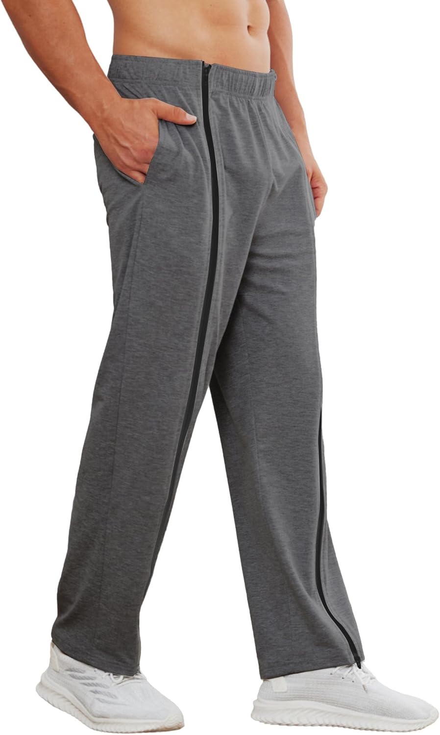 Deyeek Tear Away Pants for Men Full Zipper Legs Sweat Pants Mens Open Bottom Sweatpants Breakaway Cotton Post Surgery Pants - Image 5