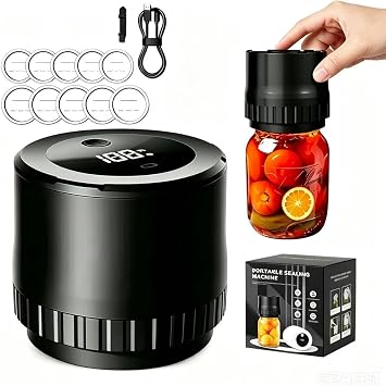 2026 Electric Mason Jar Vacuum Sealer Kit - 60kPa Auto-Stop Pump, 1200mAh, Wide/Narrow Lids+Opener, Battery Display, Portable Canning Machine Pump, Black