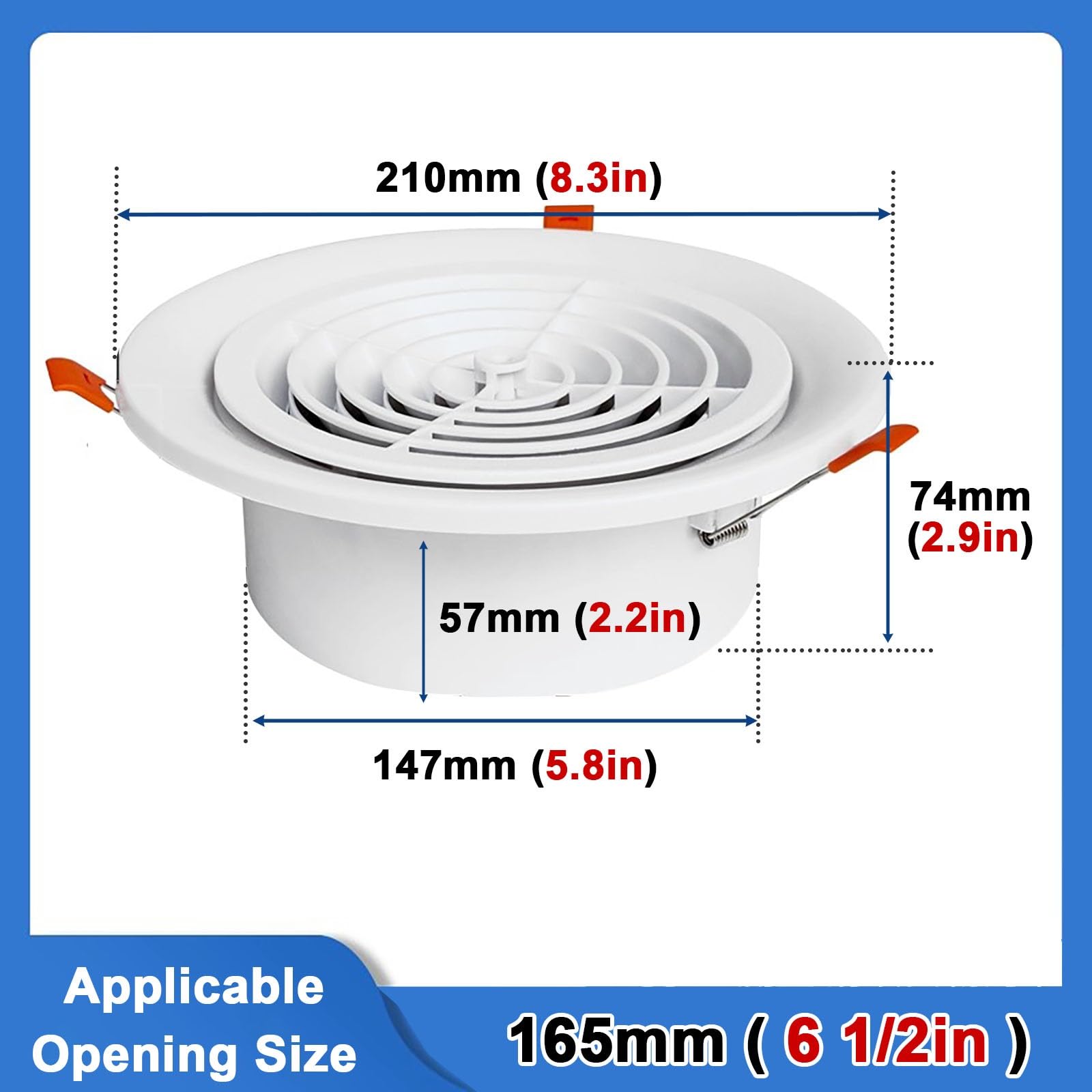 Modernas cubiertas de ventilación de techo de plástico, rejillas de ventilación redondas empotradas para oficinas, hoteles y restaurantes, rejillas de ventilación de escape con rejilla de 165 mm, tapa
