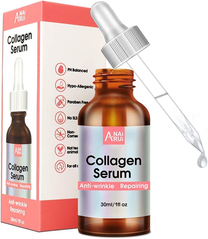 ANAI RUI Collagen Serum with Hyaluronic Acid and Acetyl Hexapeptide-8, Face Plumping, Improve Skin Elasticity, Anti-Wrinkle Collagen Serum for Face & Neck
