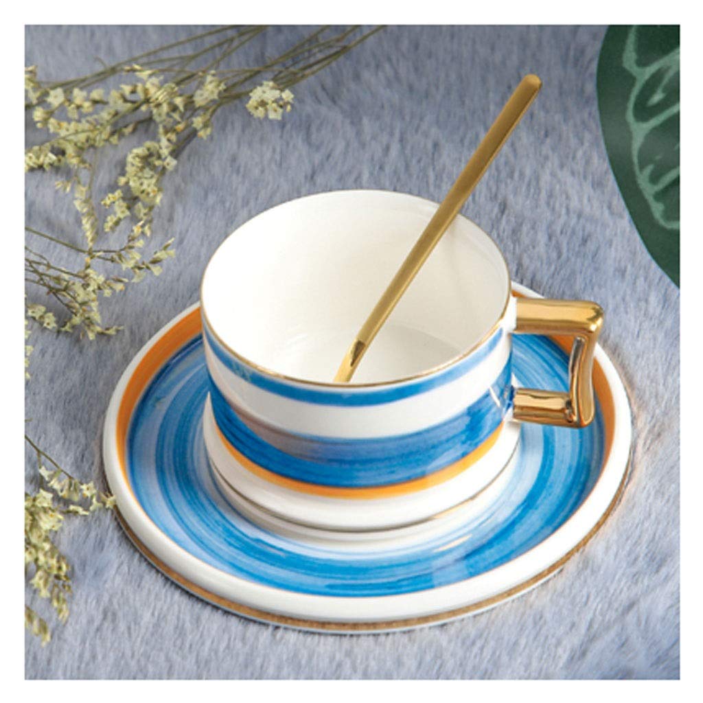 Kaffeetassen Kleiner Luxus-Tasse der europäischen Stil-Tasse Unterglasur-Kaffeetasse Handgemalte zweifarbige Kollegen-Keramik-Tasse mit Deckel und Löffel, die erste Wahl für Familien Kaffeetasse