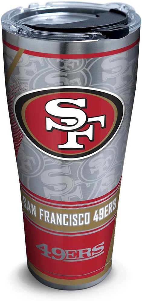 Tervis NFL San Francisco 49ers Edge Stainless Steel Tumbler with Clear and Black Hammer Lid 30oz, Silver