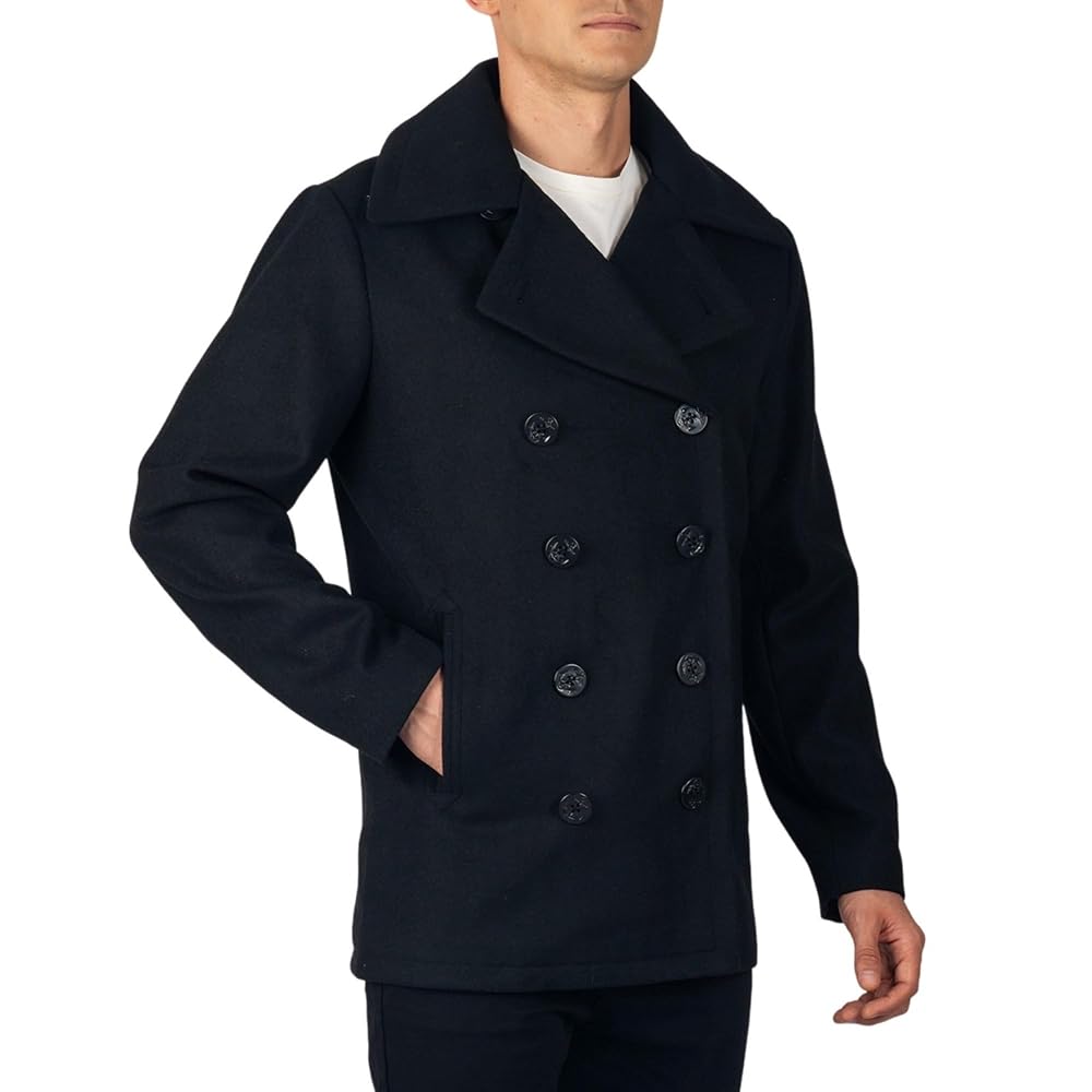 Alpine Swiss Mason Mens Wool Blend Classic Pea Coat Black