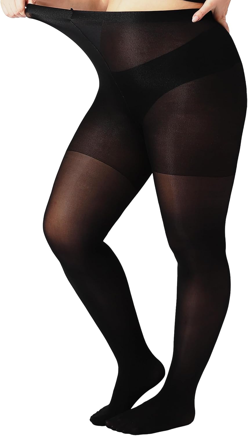 Revolutionary Durable Plus Size Pantyhose, Run Resistant Control Top Sheer Tights for Women with Reinforced Toes