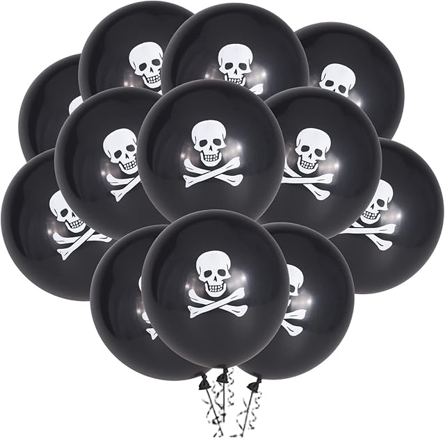 Euvoym 24 Pieces Pirate Party Decorations Balloons 12 Inch Latex Skull and Cross Bones Balloons Pirate Balloons for Pirate Theme Party Halloween Party Decoration (24)