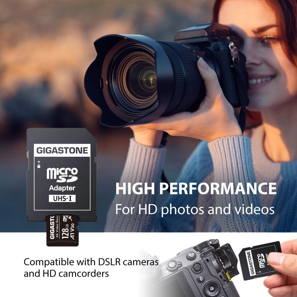 GIGASTONE 128GB Micro SD Card 10-Pack, A1 V30 4K Video Recording, Compatible with Security Camera, Action Camera, Drone, 100MB/s MicoSDXC Memory Card UHS-I, with Adapter