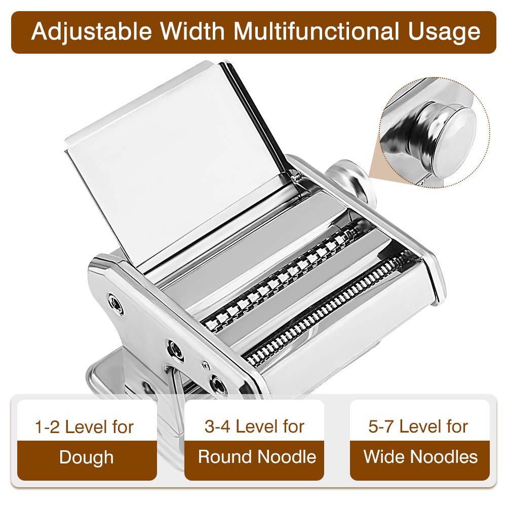 Máquina para Pasta Manual Ejoyous, Acero Inoxidable, 3 en 1, para Espaguetis, Tagliatelle, Fettuccine y Lasaña