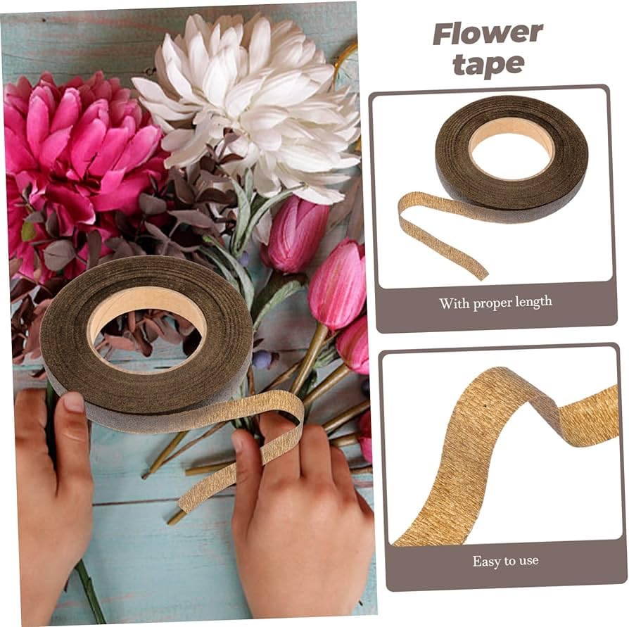 3A FEATURETAIL Floral Paper Tape, Professional Florist Stem Wrap 1/2 Inch Bouquet Tape for Stem Wrap | DIY Crafts (4pc Set, Dark Green, Red, Yellow, Brown) 1