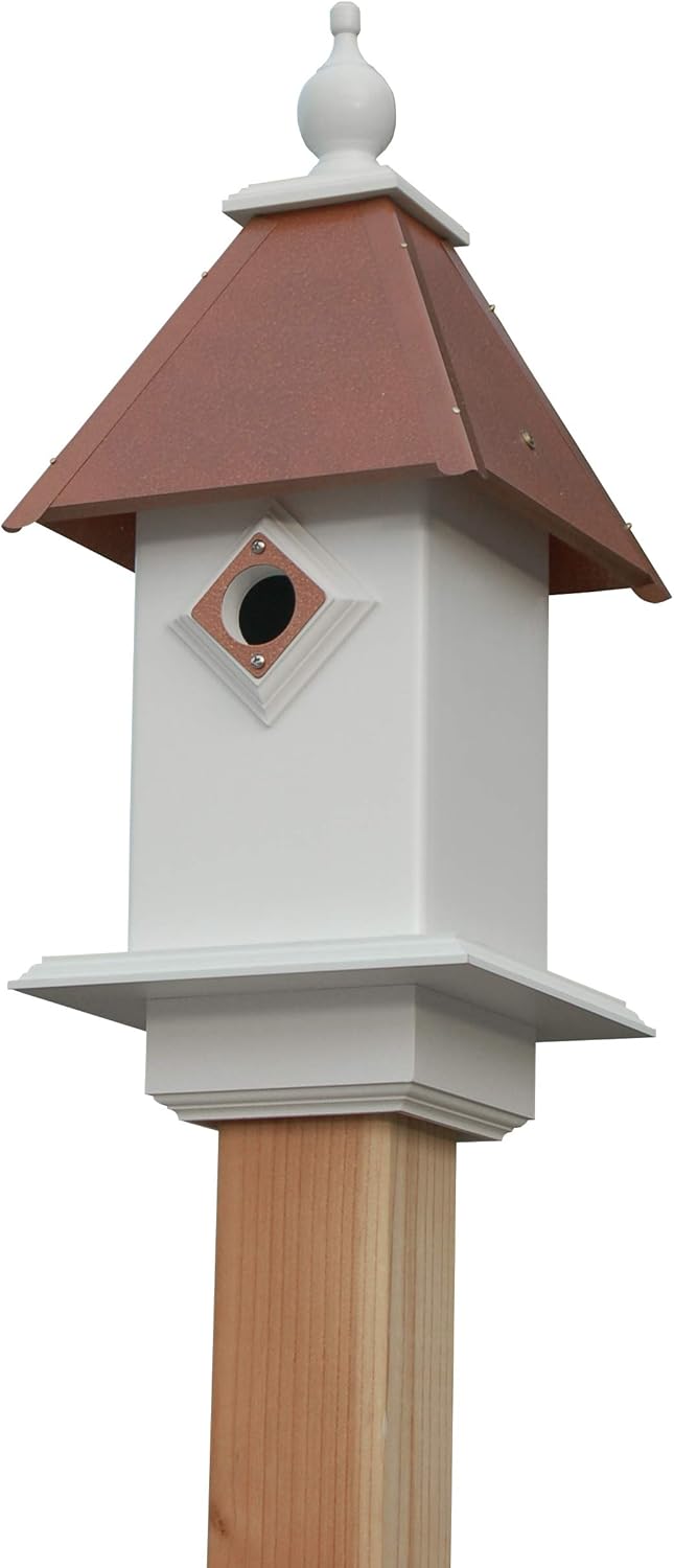 Wing & A Prayer Classic Bluebird House – Durable PVC Birdhouse with Hammered Copper Colored Roof – 1.5" Entry Hole – Weather-Resistant Nesting Box for Bluebirds – Outdoor Bird House, Made in USA
