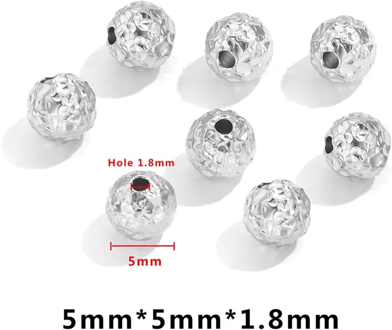 Dnyucen Spacer Beads 100pcs Stainless Steel Gold Plated Round Textured Spacer Beads(Steel 5mm)