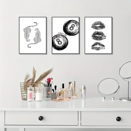 Miniatura 6 de BOKPEN Lienzo moderno de leopardo blanco y negro, póster de 8 bolas de la suerte Funky Y2K, imagen impresa de labios de beso retro, impresiones