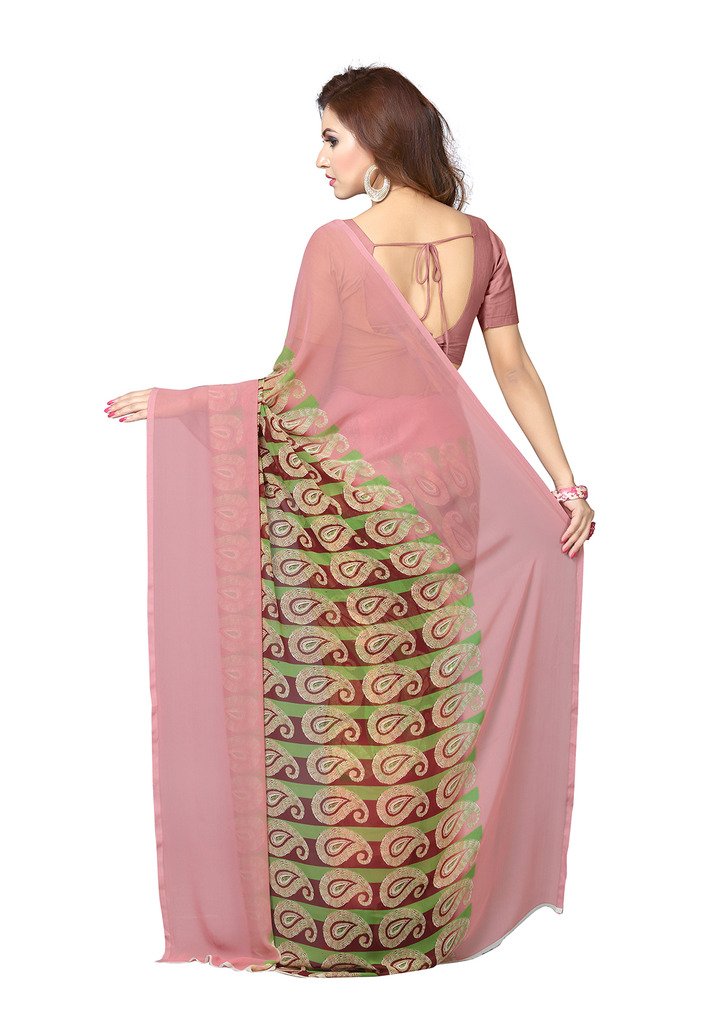 Ishin Women's Faux Georgette Saree With Blouse Piece (Ishin-A-20065, Brown, Free Size)