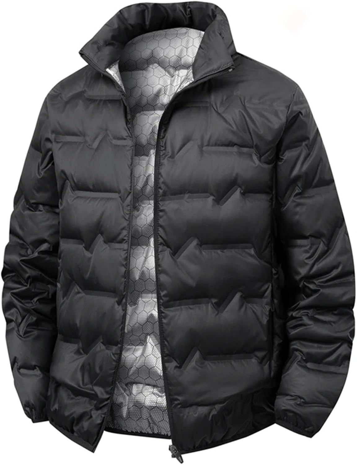 Men's White Duck Down Jacket Warm Thick Stand Collar Windproof Puffer Windbreaker Pocket Top