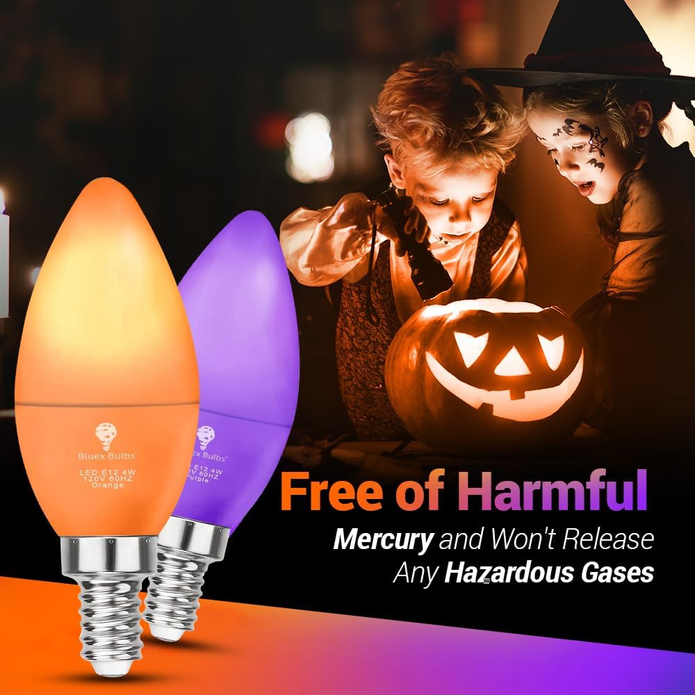 6 Pack BlueX LED Candle Purple Light Bulb - 4W (40Watt Equivalent) - E12 Base Purple LED Bulb, Party Decoration, Porch, Home Lighting, Holiday Lighting, Chandelier Light Bulbs, Candelabra Bulbs image 5