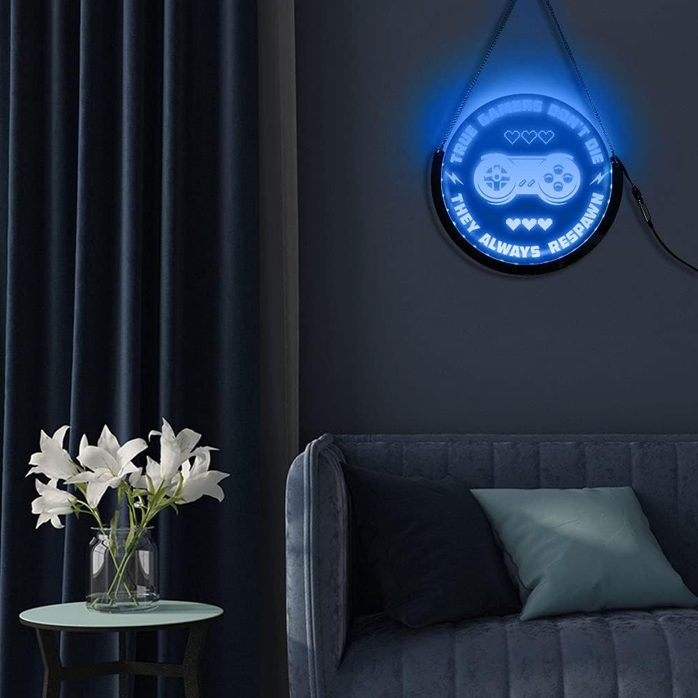 The Geeky Days Retro Video Games Decorative LED Signs Lights Decor Gamer Geek Vector Vintage Illustration Round Multi Color Light Board Modern Players Gift(30x30cm/12x12inch)