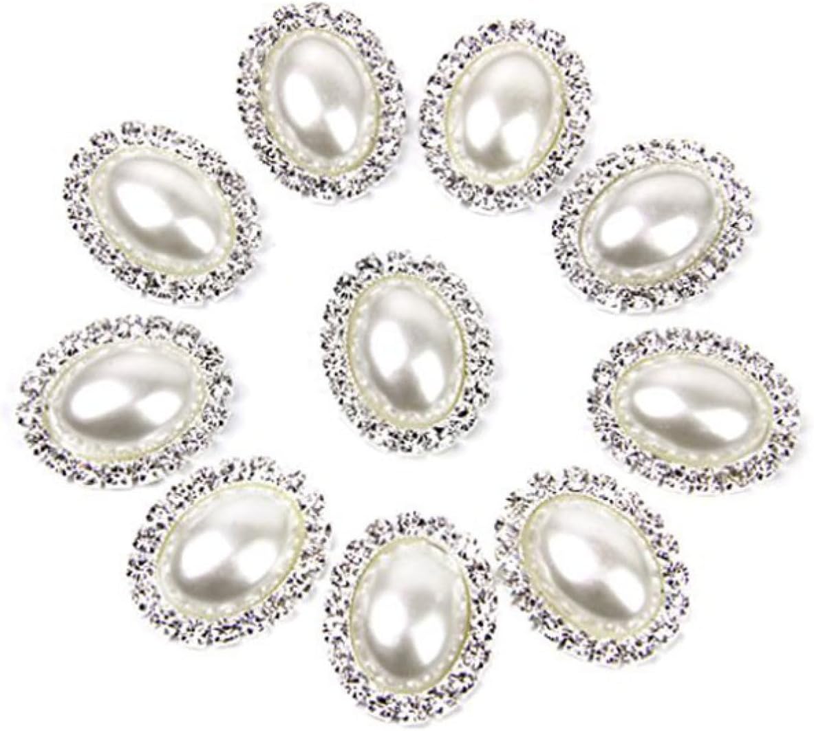 10pcs Oval Crystal Buttons Pearl Buttons Ornament for Garments