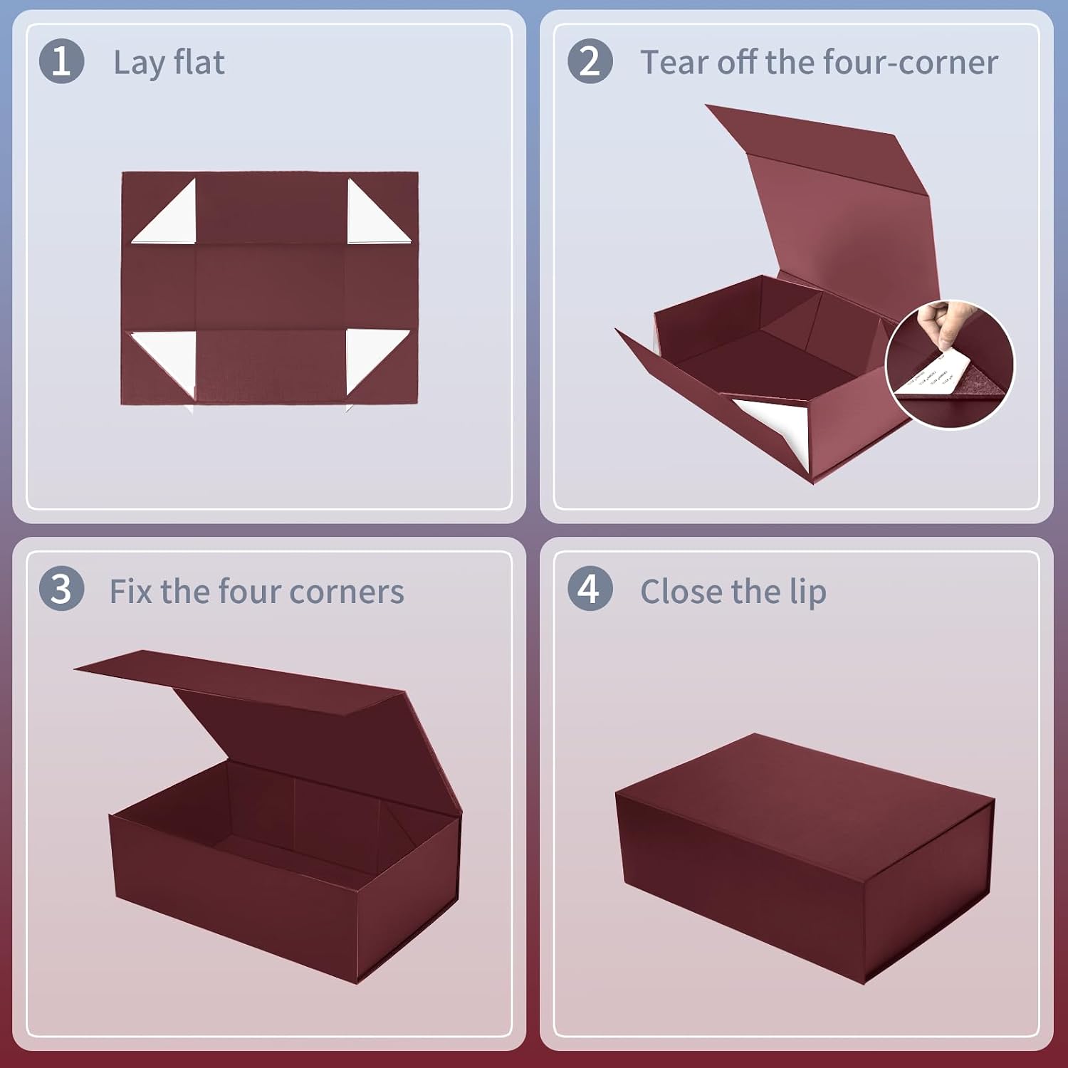 Large Burgundy Gift Box,13.75"x9"x4.5", Gift Boxes with Magnetic Lids for Presents Closure Gift Packing for Birthday,Christmas, Halloween,Wedding,Bridal Gifts