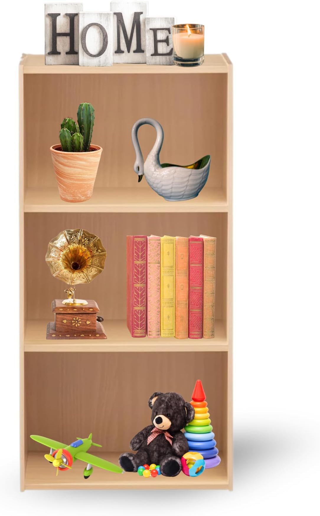 3-Tier Modular Storage Box | Wood Storage Shelf | Open Shelf Bookcase – 29L x 40W x 80H cm (Beech)