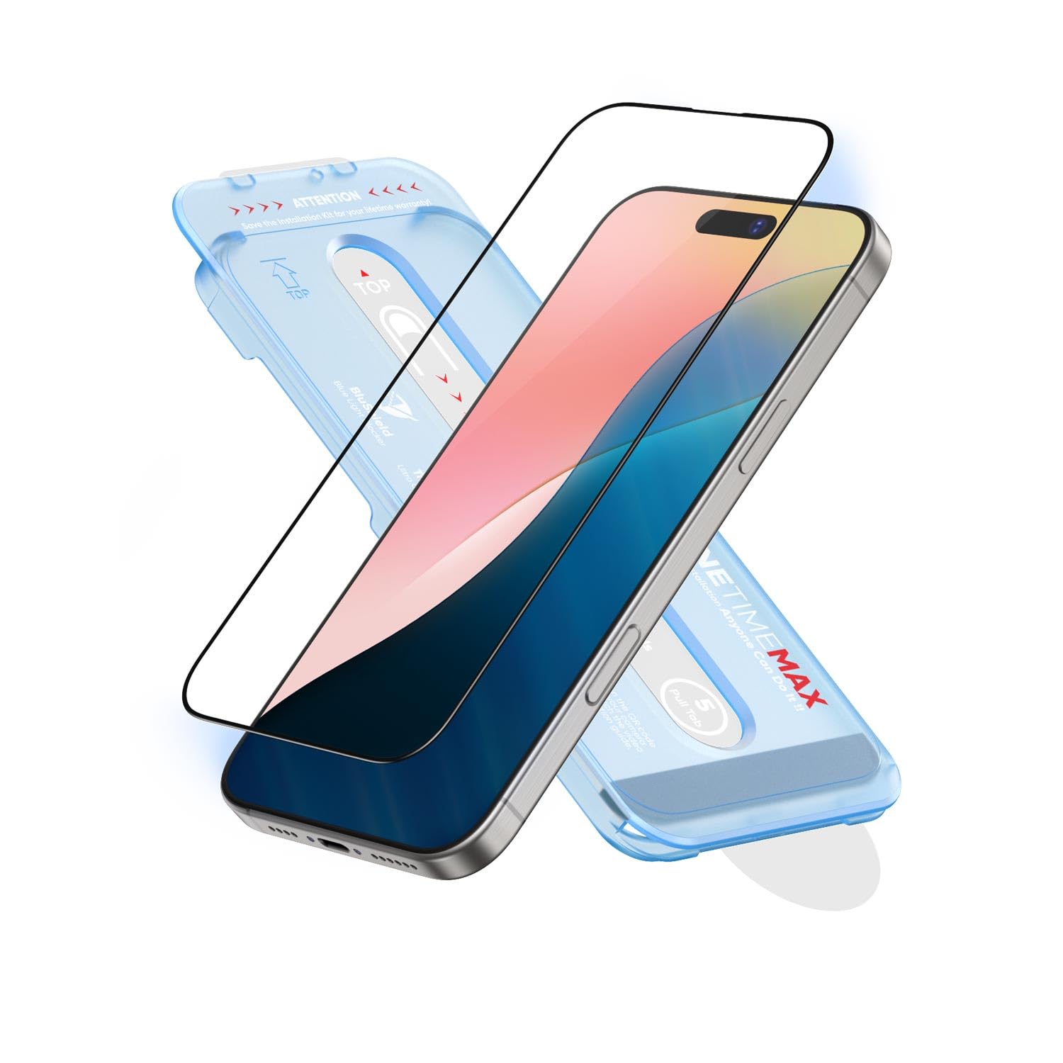 FLOLAB NanoArmour ONETIME MAX - Protector de pantalla para iPhone 16: protector de pantalla transparente antiluz azul, vidrio templado de grado militar, duradero, borde infinito, fácil de instalar,