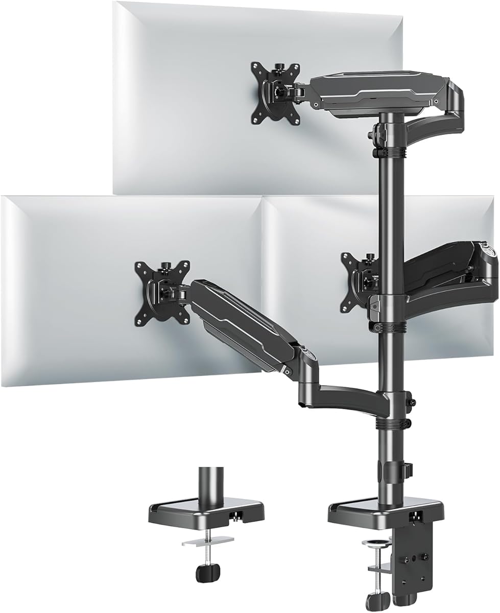 MOUNT PRO Triple Monitor Mount for Max 32" Computer Screen, Adjustable 3 Monitor Desk Mount, up to 19.8lbs Each, Gas Spring Three Display Arm with Tilt Swivel Rotation, VESA Mount 75x75/100x100mm
