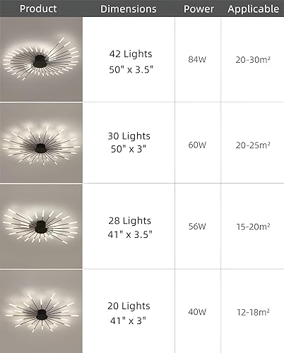 Miniatura 5 de OTTOSON Lámpara de techo LED de montaje empotrado lineal, lámpara Sputnik moderna de acrílico con forma de explosión de estrellas, lámpara de techo