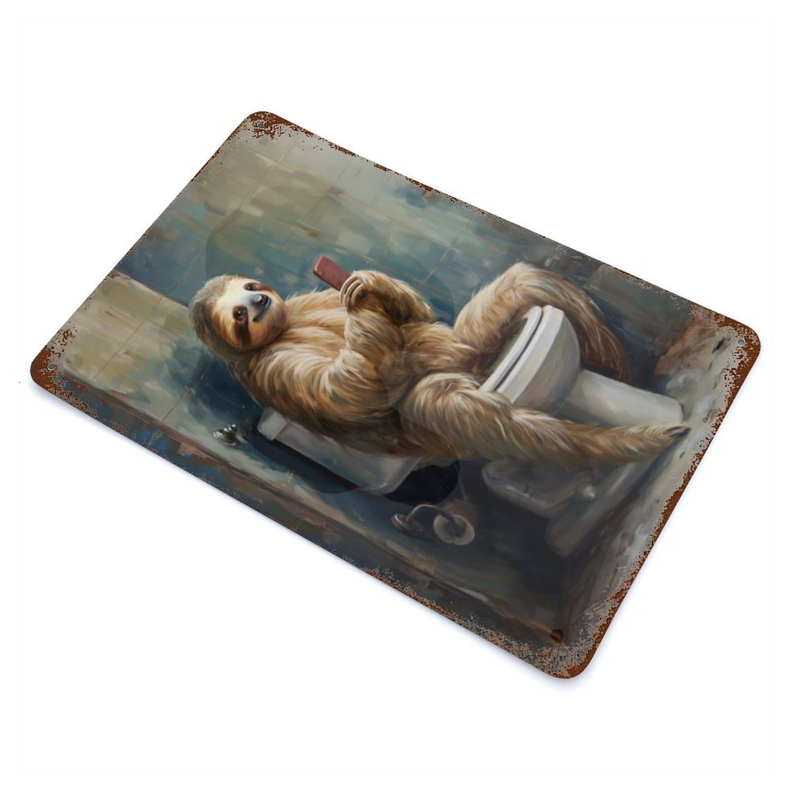 Sloth Mobile Phone Toilet 11.8"x7.9" Decorative Tin Sign, Classic Wall Plaque for Cafe, Home Bar And Lounge Decor