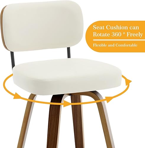 Miniatura 13 de Bekrvio Juego de 3 taburetes de bar giratorios de altura de mostrador, taburetes de bar tapizados de piel sintética con respaldo de ratán, sillas de