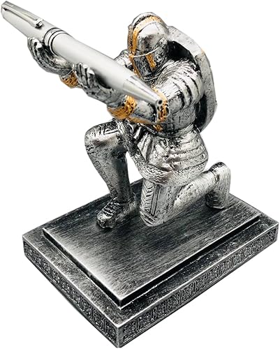Knight - Soporte para bolígrafo con escudo de soldado caballero, organizador de escritorio, soporte para lápices (hierro)