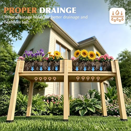 Image of Wood Raised Garden Bed, 72x24x30in Elevated Wooden Planter Box with Legs Standing Growing Bed for Backyard, Patio, Balcony with Bed Liner, 200 Pound Capacity 2PCS