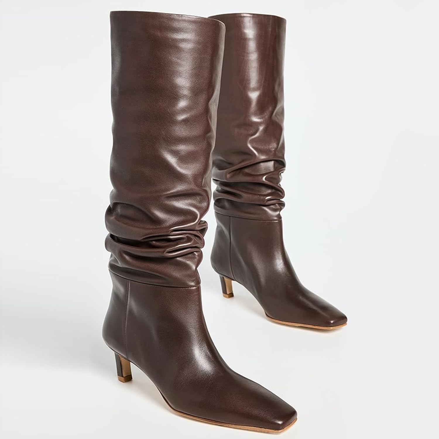 KysBloes Knee High Slouch Boots for Women Low Kitten Heel Long Boot Square Toe Fall Slouchy Boots Comfortable Fashion Shoes