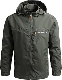 GLLUSA Men's Waterproof Shell Jacket for Moto Guzzi 3D Print Lightweight Windbreaker Raincoat Full Zip up Hooded Coat Summer Quick Dry Packaway Pullover for Running, Hiking, Camping