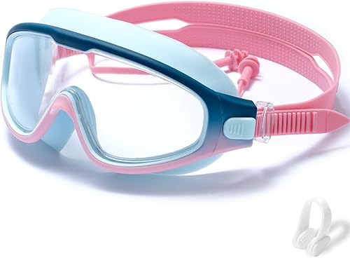 Miniatura 12 de Swim Goggle Kids,Leak-Proof,Anti-Fog Pool Glasses,Wide View Swimming Goggles for 3-14,With Ear Plugs and Nose Clip Rosado/Verde,Negro -,Color