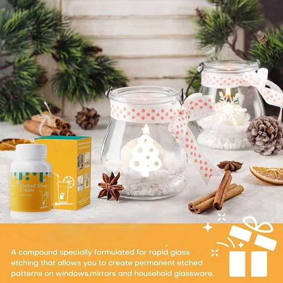Art Etch Starter Cream(3 oz) for Glass for Intricate Designs | DIY Art Craft Supplies, Creates Permanent Designs, For Mirrors, Windows, Glassware