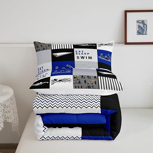 Miniatura 6 de Eat Sleep - Juego de edredón de natación para niños y niñas, ropa de cama temática de natación, juego de cama de natación, juego de deportes