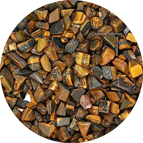 Image of Amazing Gemstone Tiger Eye Crystal Chips Aquarium Gravel Rocks - Carnelian Chips Bulk Fish Tank Gravel, Small Tumbled Stone Chips and Tiny Crystals for Decoration (AAA Grade) (1000+ Carat Chips)