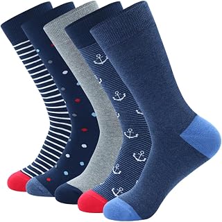 Mens Dress Socks Cotton 5 Pairs，Colorful Striped Fun Novelty Casual Socks